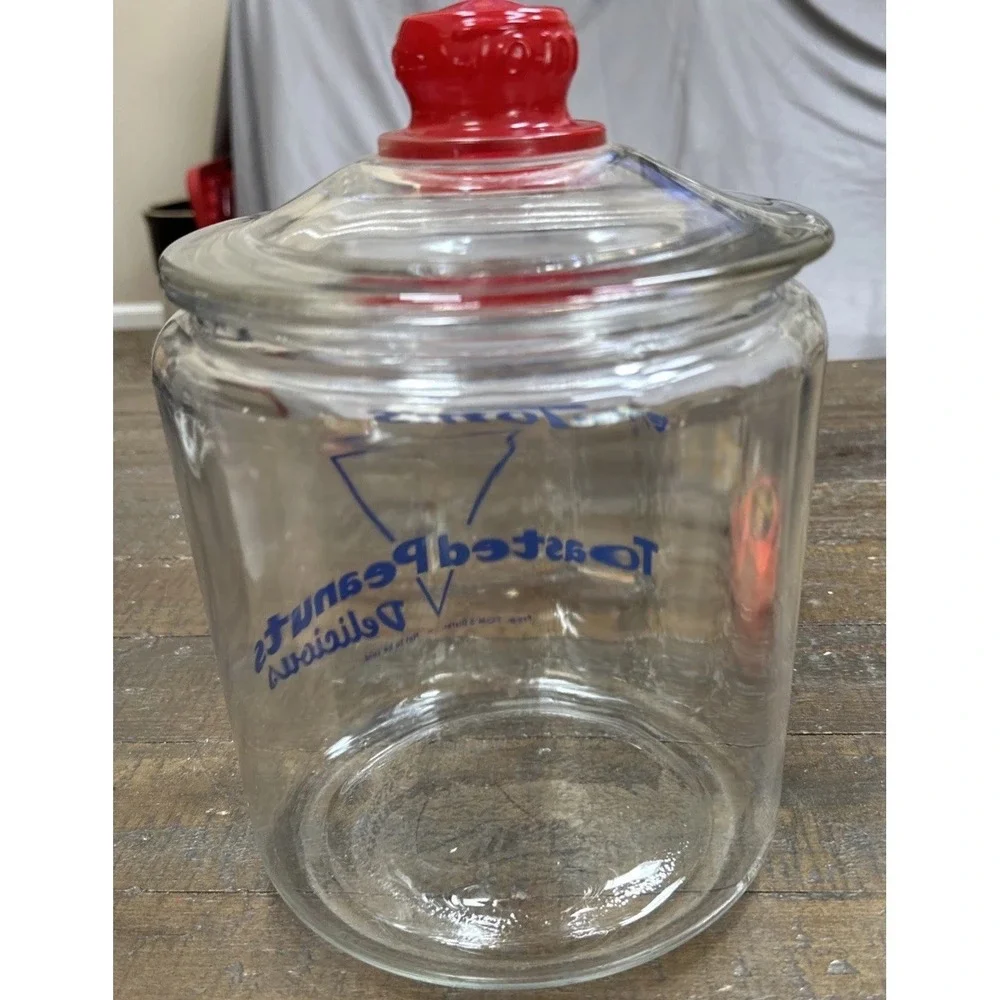 VTG Tom's Toasted Peanuts Advertising Glass Jar Embossed Lid 8